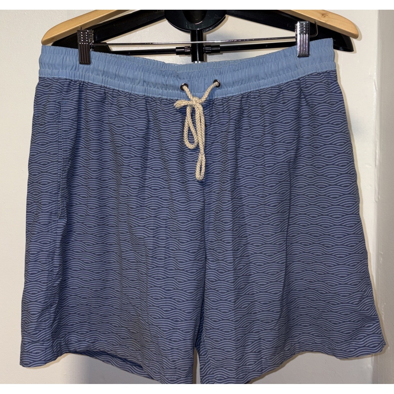 Fair Harbor Mens Blue Wave Print Swim Trunks Recycled Stretch Board Shorts Xxl